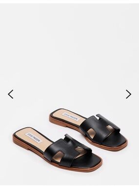 Steve Madden Hadyn Black Slide Lesther Summer Trendy Flat Sandals size 7.5